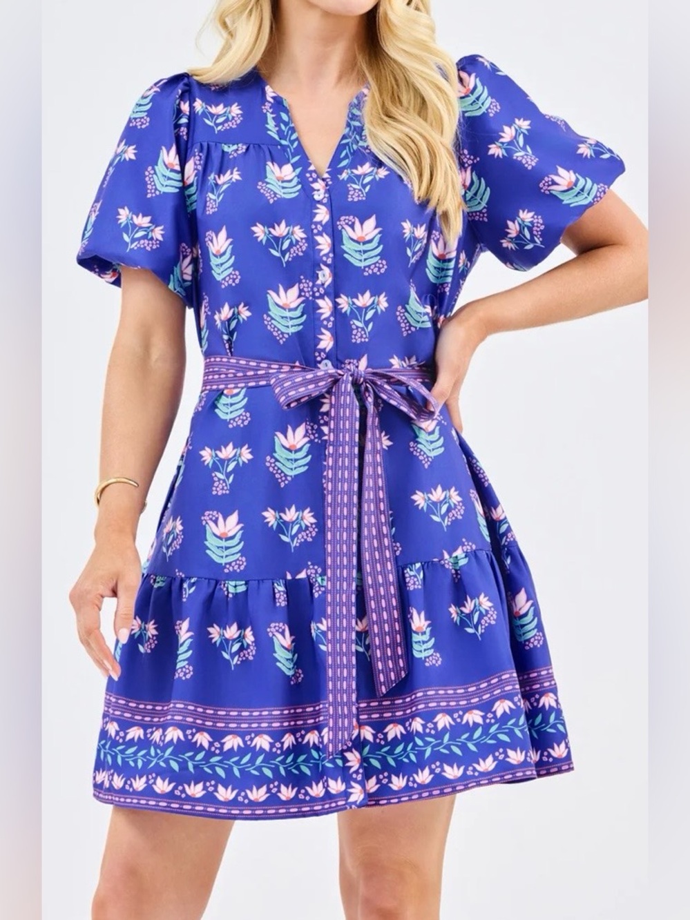 Mary Square Addison Dress Bubble Sleeve Petal Keepsake Blue XS Cottage Whimsy